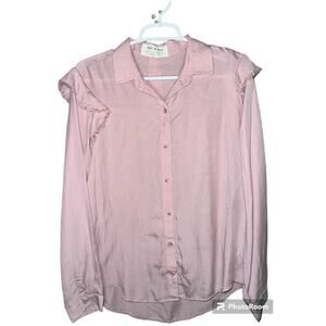 Cloth & Stone Pink Ruffle Shoulder Long Sleeve Button Up Blouse Size Medium